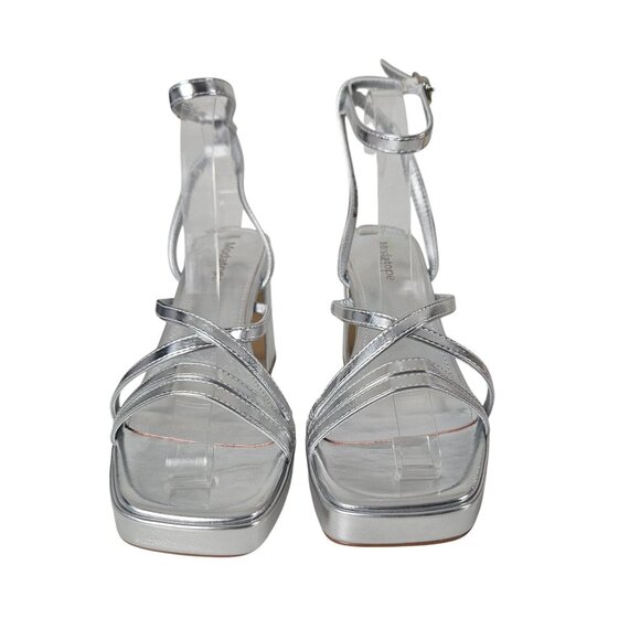 Womens 8.5 Silver Block Heel Sandals Strappy Adj Ankle Strap Party Wedding Sexy - Picture 7 of 13